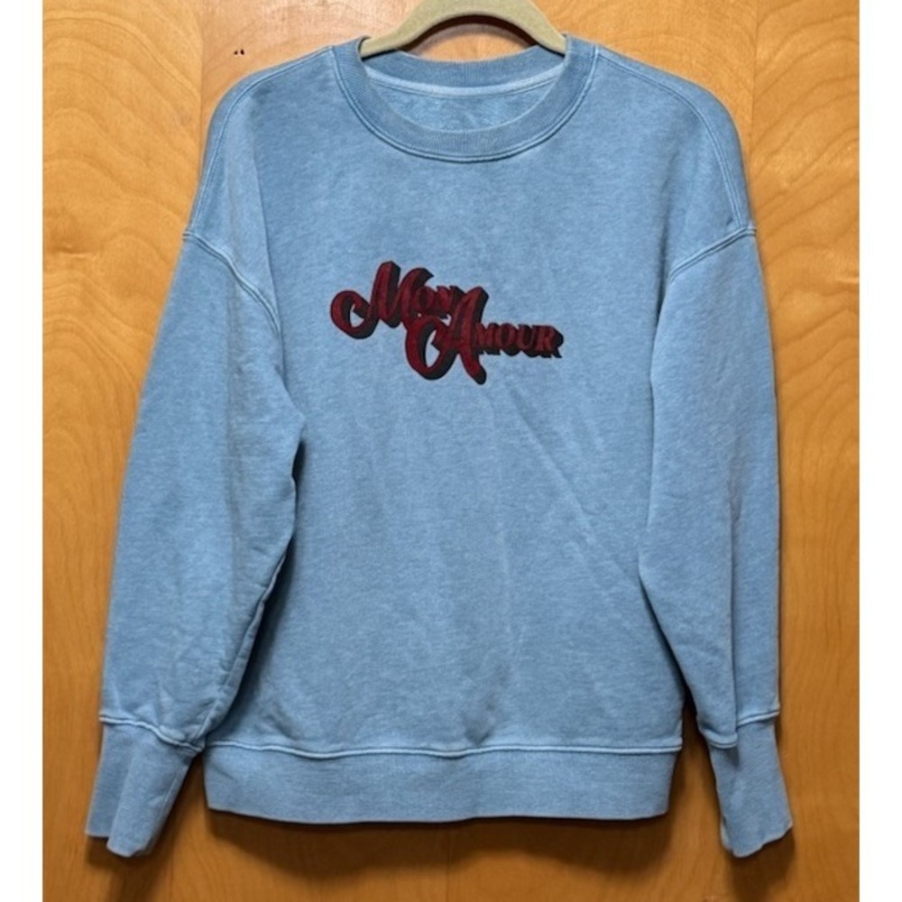 Zadig Voltaire Oscar Mon Amour Oversized Cotton Crewneck Sweatshirt Aqua Blue XS - Picture 3 of 11